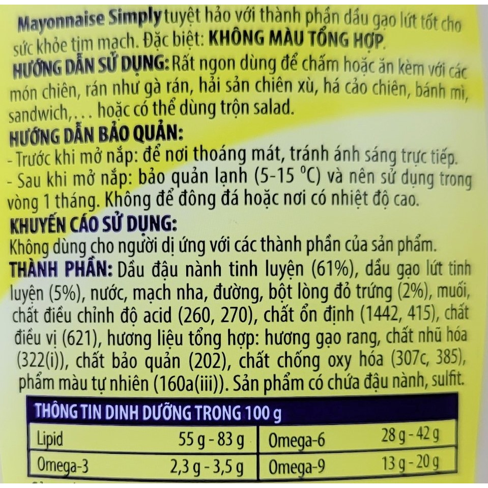 SIMPLY  SỐT MAYO HƯƠNG GẠO RANG  Mayonnaise with Fried Rice Flavor