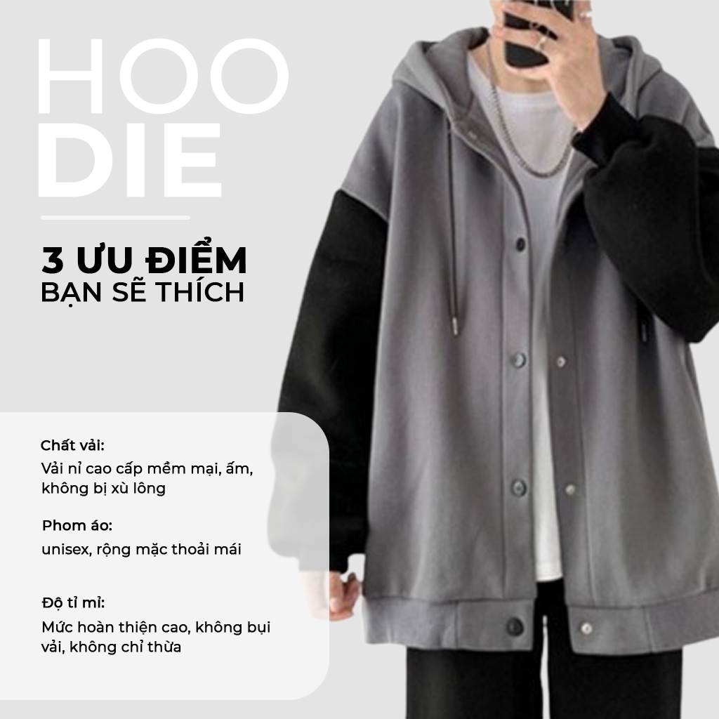 Áo Khoác Nỉ Bông Nam, Nữ Basic Unisex Nỉ From Rộng Màu Đen Xám HDBN750 Zunichic | BigBuy360 - bigbuy360.vn