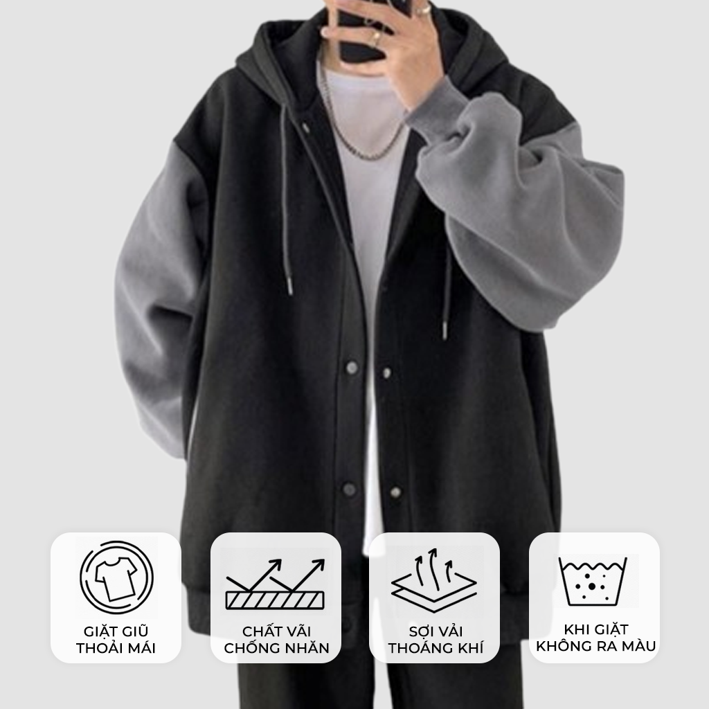 Áo Khoác Nỉ Bông Nam, Nữ Basic Unisex Nỉ From Rộng Màu Đen Xám HDBN750 Zunichic | BigBuy360 - bigbuy360.vn