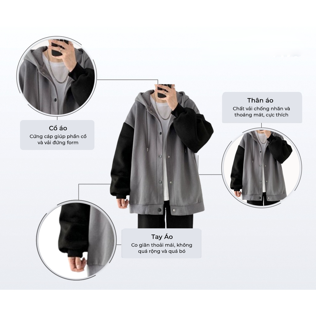 Áo Khoác Nỉ Bông Nam, Nữ Basic Unisex Nỉ From Rộng Màu Đen Xám HDBN750 Zunichic | BigBuy360 - bigbuy360.vn