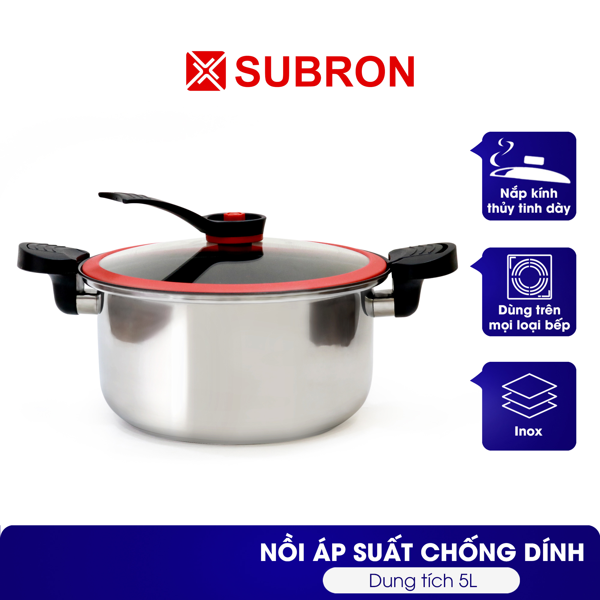 Nồi áp suất chống dính 3.5L/ 5L, nồi inox 3 đáy chống dính đa năng 4in1 chiên, xào, hầm, nấu - Phù hợp mọi loại bếp