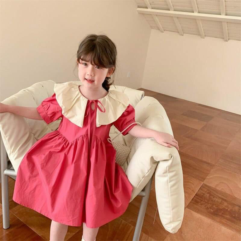 đầm hồng cam cổ bèo