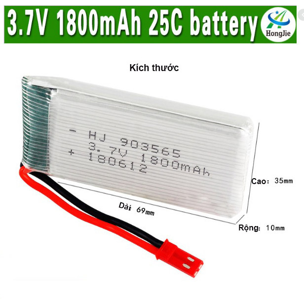 Pin 3.7v 1800mah JST Máy bay Flycam có mạch xả 25c sạc ngon