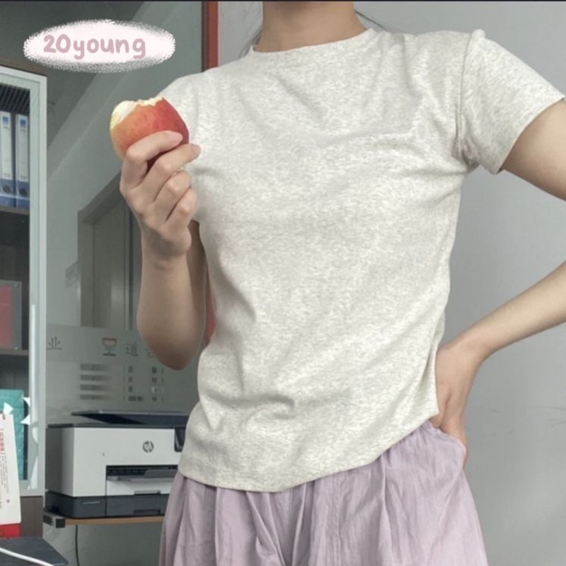 20YOUNG - Áo thun xám ôm basic dễ phối