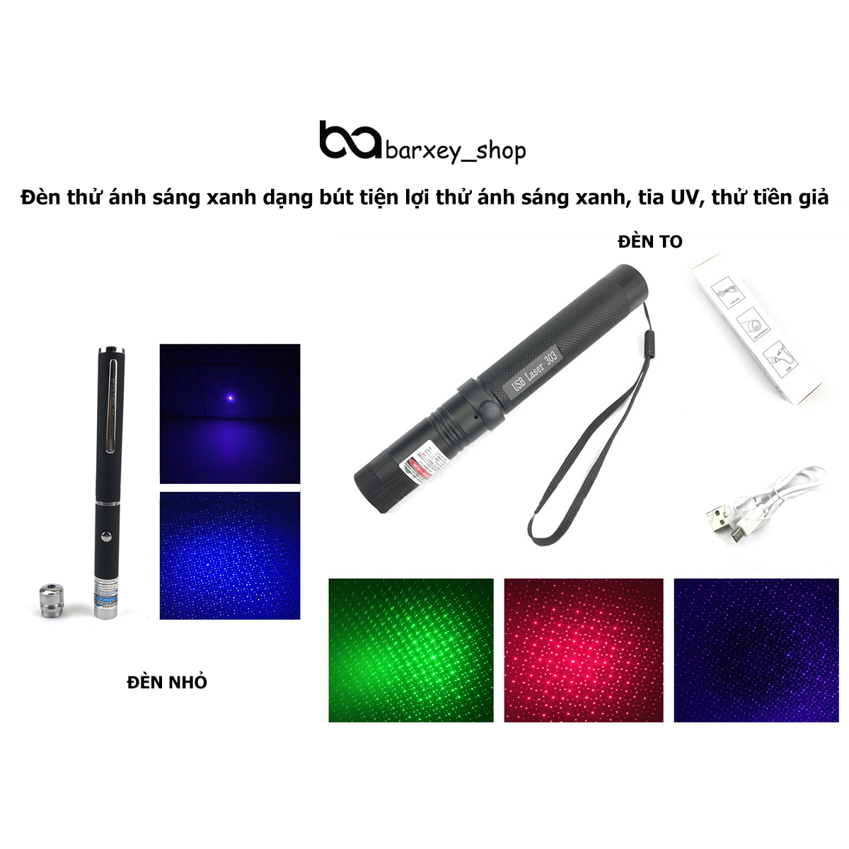 Đèn thử ánh sáng xanh dạng bút tiện lợi thử ánh sáng xanh, tia UV, thử tiền giả
