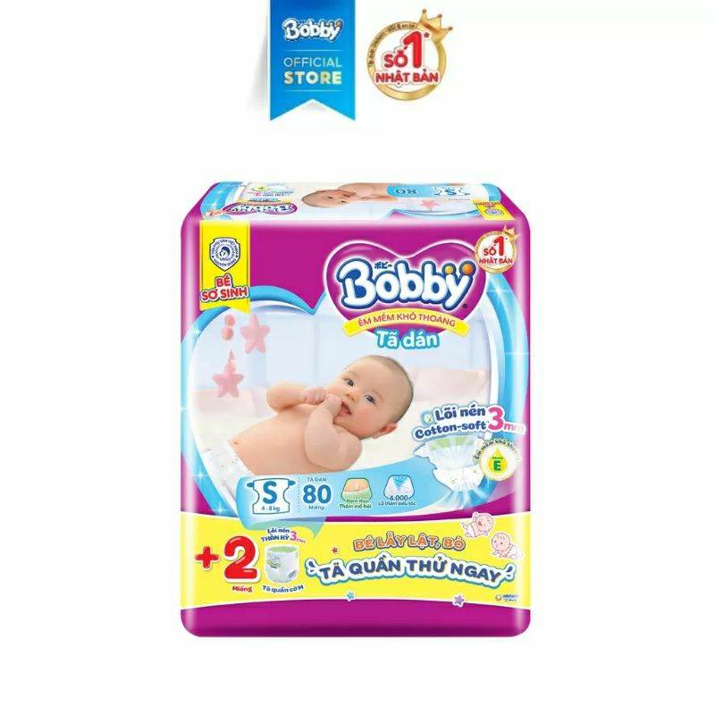 《HCM》Tã dán sơ sinh dành cho bé 4 - 8 kg Bobby S54+6 / S80+2 🎎 Huggies S54+6 / S80+2 / S56 ( hsd : 2025 -2026 )