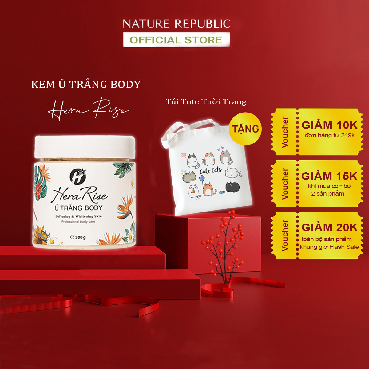 Kem Ủ trắng Body Herarise dưỡng trắng da toàn thân kích trắng cấp tốc mềm mịn mờ thâm ngừa lão hóa Hũ 200gr