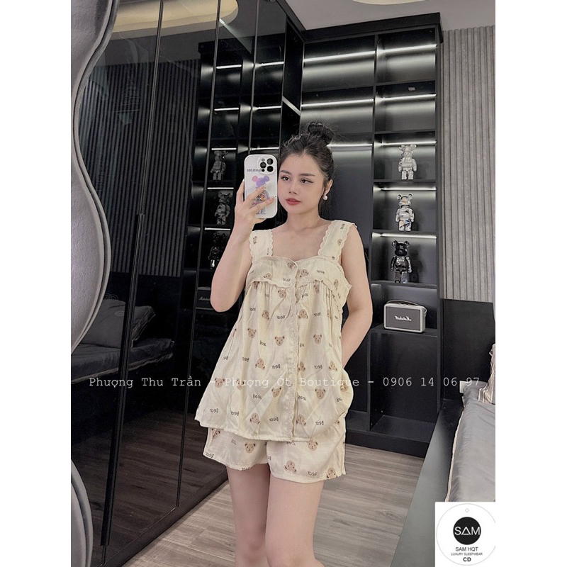 Bộ Hai Dây Viền Ren Mặc Nhà Chất Đũi Xước Siêu Mát Mã TO144