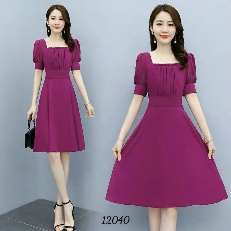 Đầm trung niên cho mẹ dáng xòe cổ vông tay lỡ mặc đi tiệc, đi làm, đầm trung niên công sở