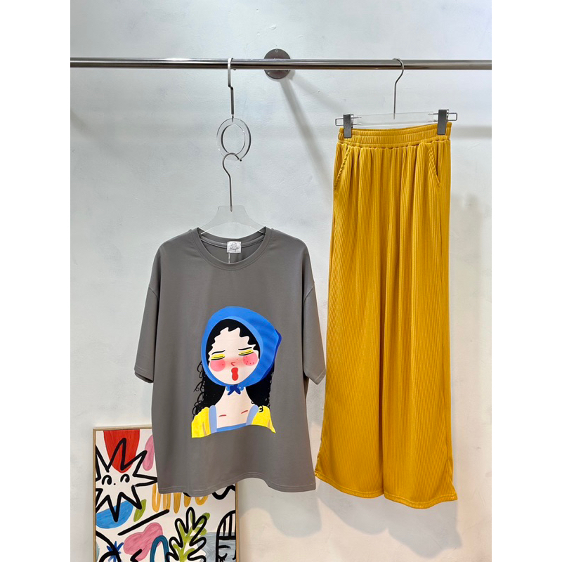 Set cô gái quần gân vàng, chuẩn hàng loại 1 ảnh thật