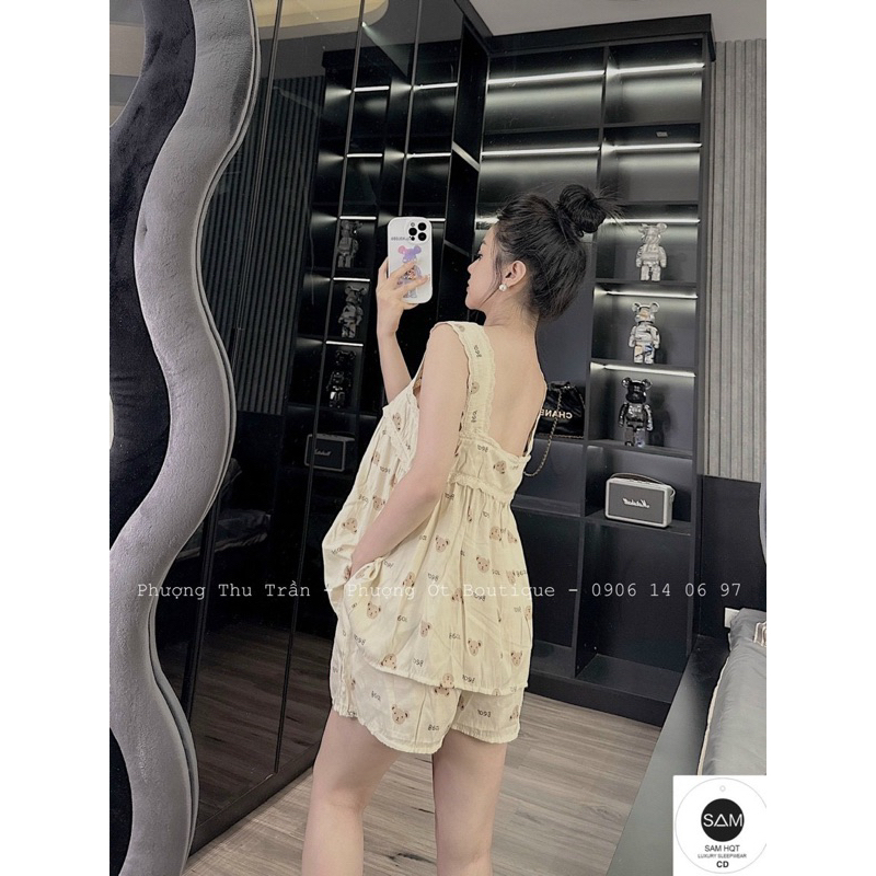 Bộ Hai Dây Viền Ren Mặc Nhà Chất Đũi Xước Siêu Mát Mã TO144