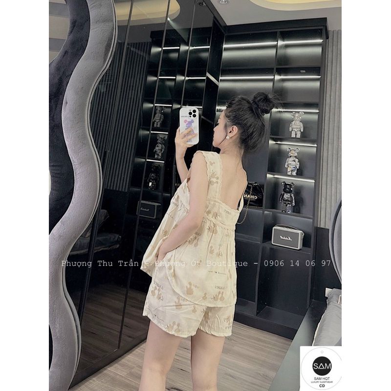 Bộ Hai Dây Viền Ren Mặc Nhà Chất Đũi Xước Siêu Mát Mã TO144