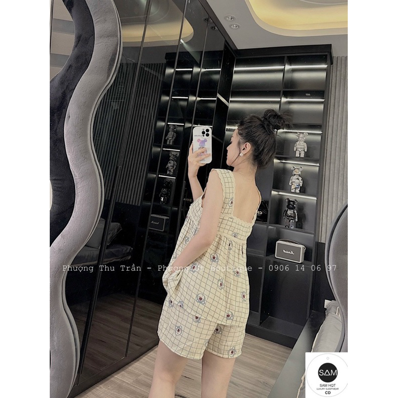 Bộ Hai Dây Viền Ren Mặc Nhà Chất Đũi Xước Siêu Mát Mã TO144