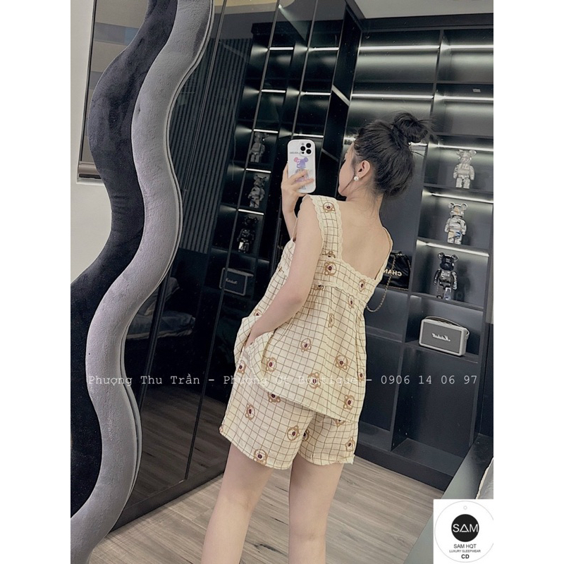 Bộ Hai Dây Viền Ren Mặc Nhà Chất Đũi Xước Siêu Mát Mã TO144