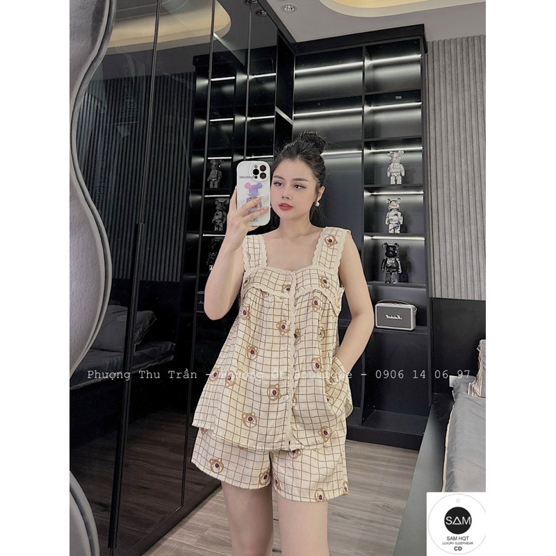 Bộ Hai Dây Viền Ren Mặc Nhà Chất Đũi Xước Siêu Mát Mã TO144