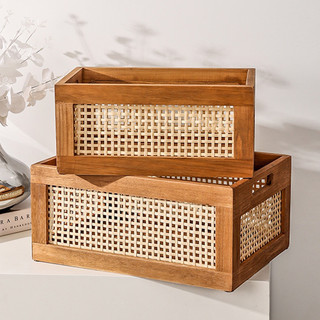 Premium* khay gỗ mây tre đan mắt cáo maison d’éte kích thước 35x24x15 cm
