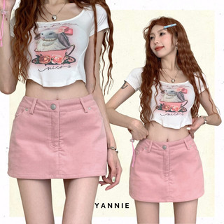 Chân váy Basic Mini Skirt hồng pastel dáng ngắn phong cách Hàn Quốc Yannie