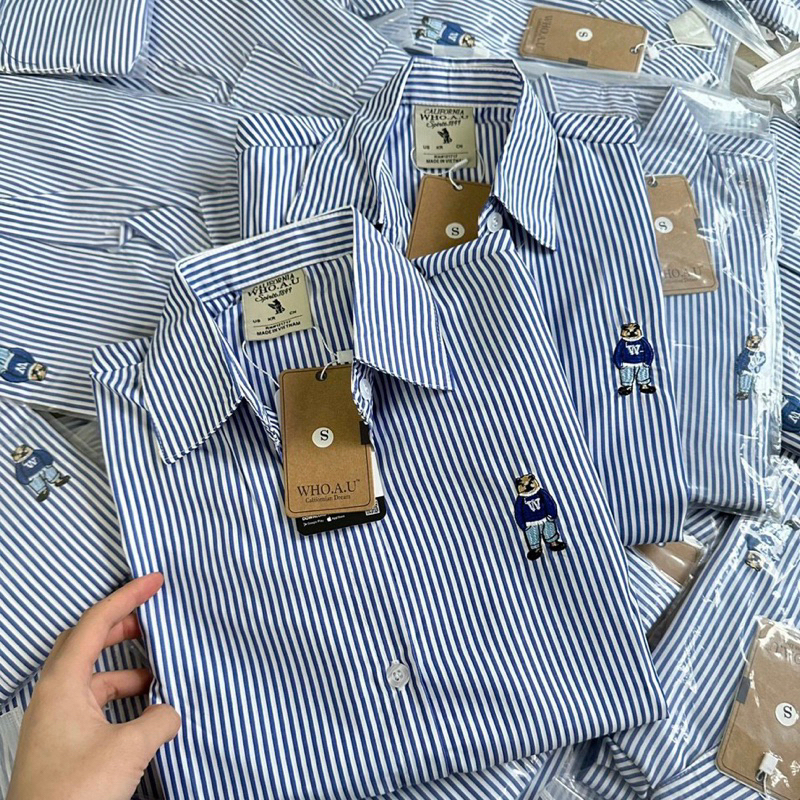 Sơ mi kẻ xanh gấu Who.au