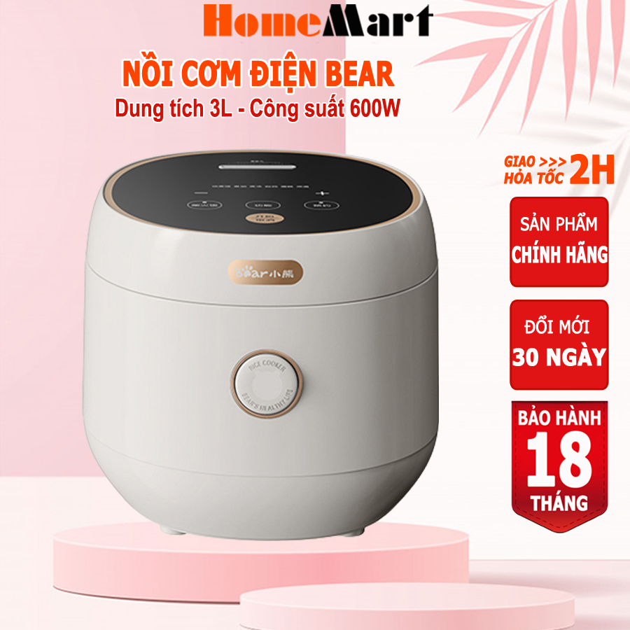 Nồi cơm điện Bear 3L, 6 chế độ nấu, HomeMart – Hàng chính hãng bảo hành 6-18 tháng