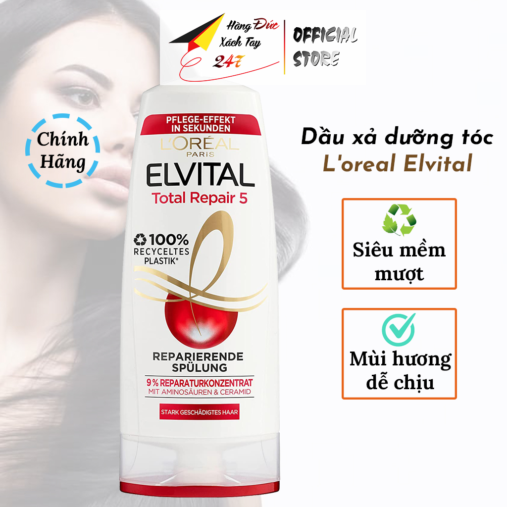 Dầu xả dưỡng tóc suôn mượt LOREAL ELVITAL giúp làm mềm mượt phục hồi tóc hư tổn 200ml