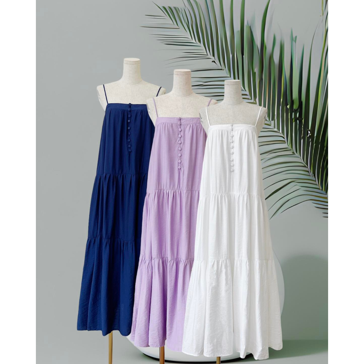 Đầm Maxi Hai Dây Nút Bọc Dạo Phố / Đi Biển Nữ Tính Màu Trắng / Tím / Xanh
