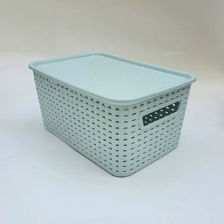 Rổ nhựa có nắp, giỏ đựng đồ đa năng, rổ giả mây có nắp Việt Nhật- size L 42cm x 29cm x 22cm