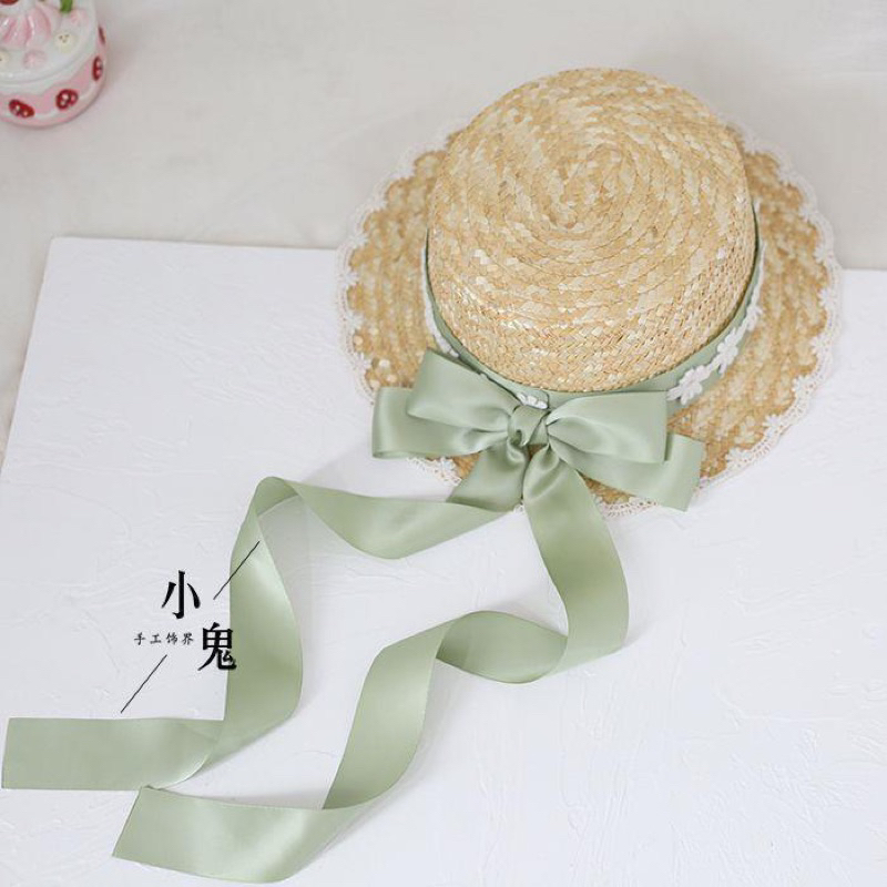 Nón / Mũ cói viền ren thắt nơ cho bé và mẹ