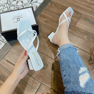 Dép Guốc Cao Gót Nữ 3 Phân Kẹp trơn Quai Da Gót Vuông