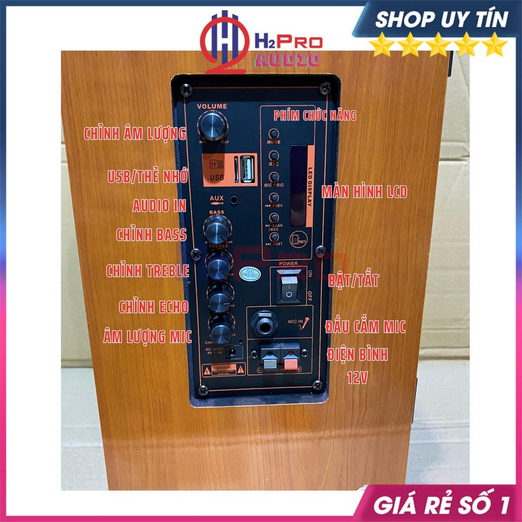 Loa Kéo Karaoke Aztomax Az-202 Bass 20 Bluetooth, Có Màn Hình, Công Suất Lớn, Bass Ấm-Lời Sáng, Tặng 2 Mic-H2Pro Audio