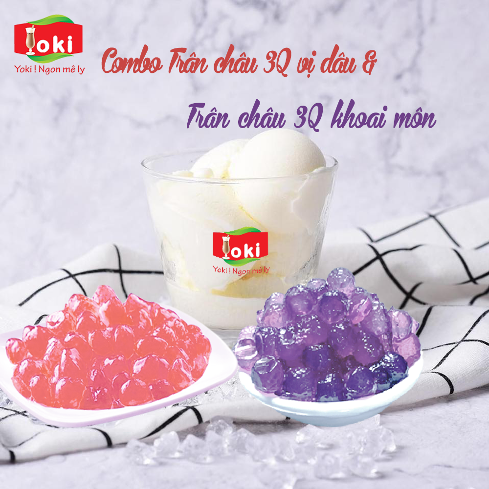 Combo Trân châu 3Q vị dâu Yoki & Trân châu 3Q vị khoai môn Yoki