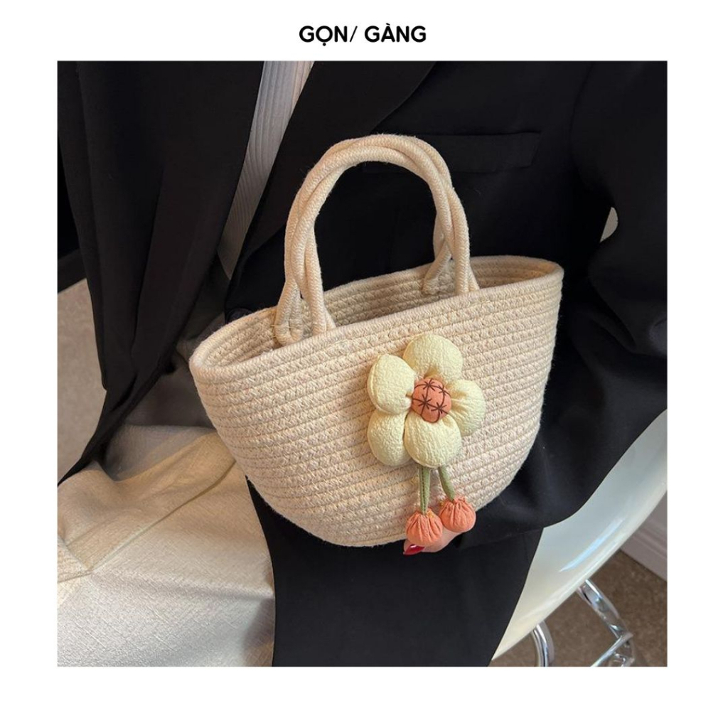 Túi cói vintage  mini cầm tay đi biển đi chơi du lịch phong cách hàn quốc