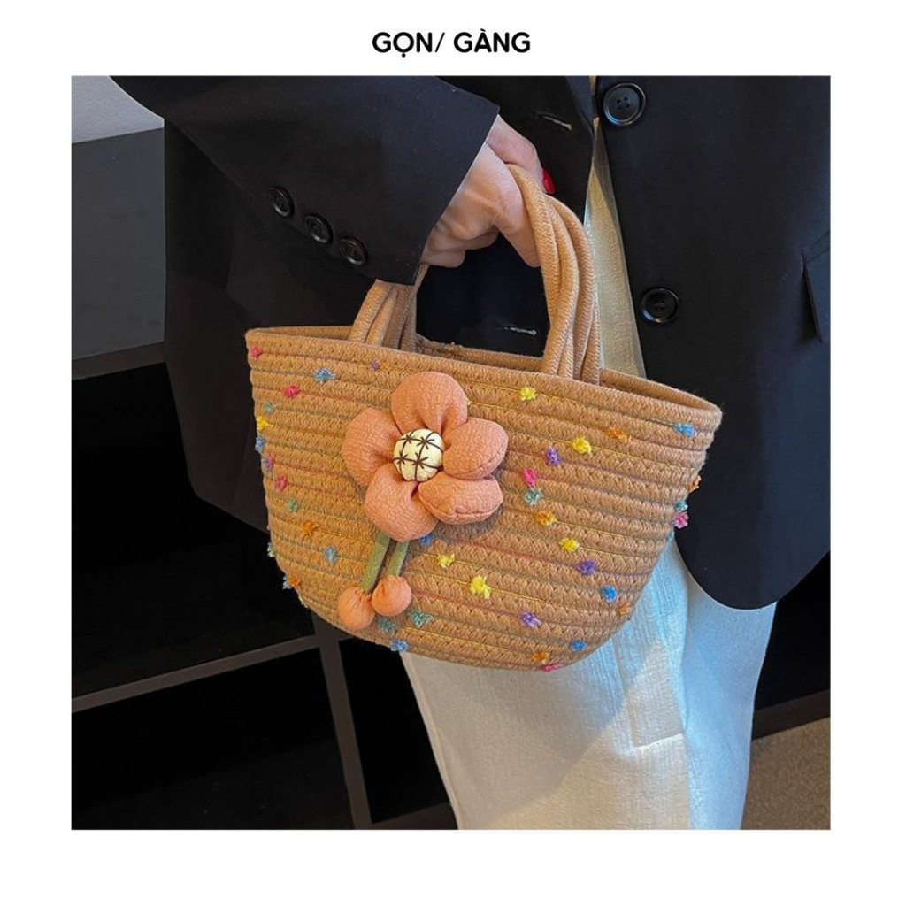 Túi cói vintage  mini cầm tay đi biển đi chơi du lịch phong cách hàn quốc