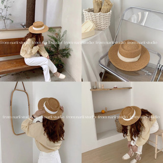 Nón cói đi biển du lịch NARII nâu be viền trắng mũ cói nữ Ulzzang Hàn Quốc