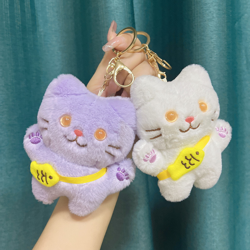 Móc khoá mèo đeo túi cá cao cấp nhồi bông siêu dễ thương