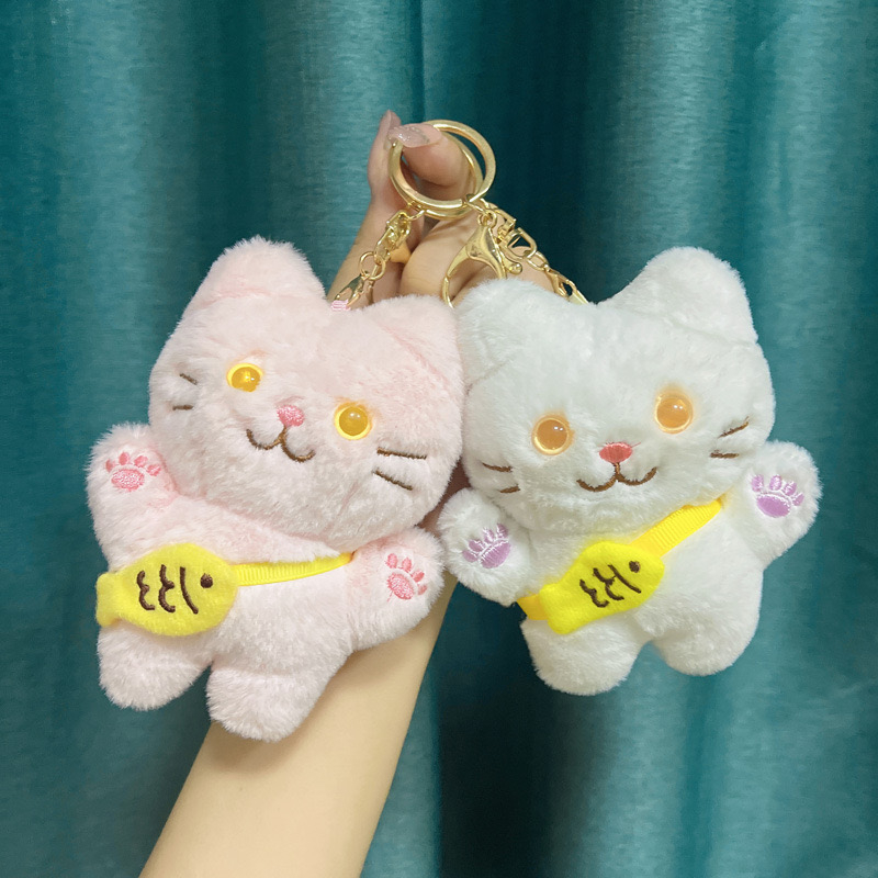 Móc khoá mèo đeo túi cá cao cấp nhồi bông siêu dễ thương
