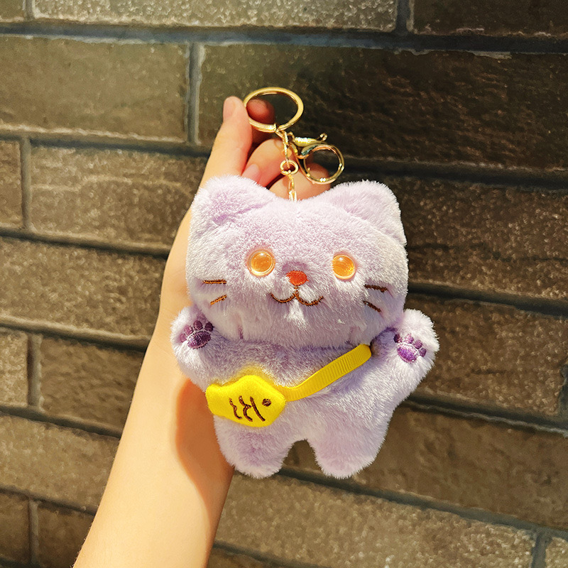 Móc khoá mèo đeo túi cá cao cấp nhồi bông siêu dễ thương