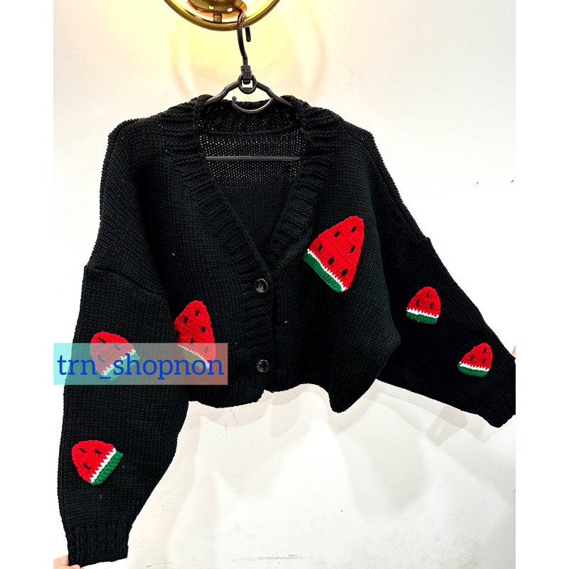 Áo len cardigan croptop dưa hấu,dâu,hoa