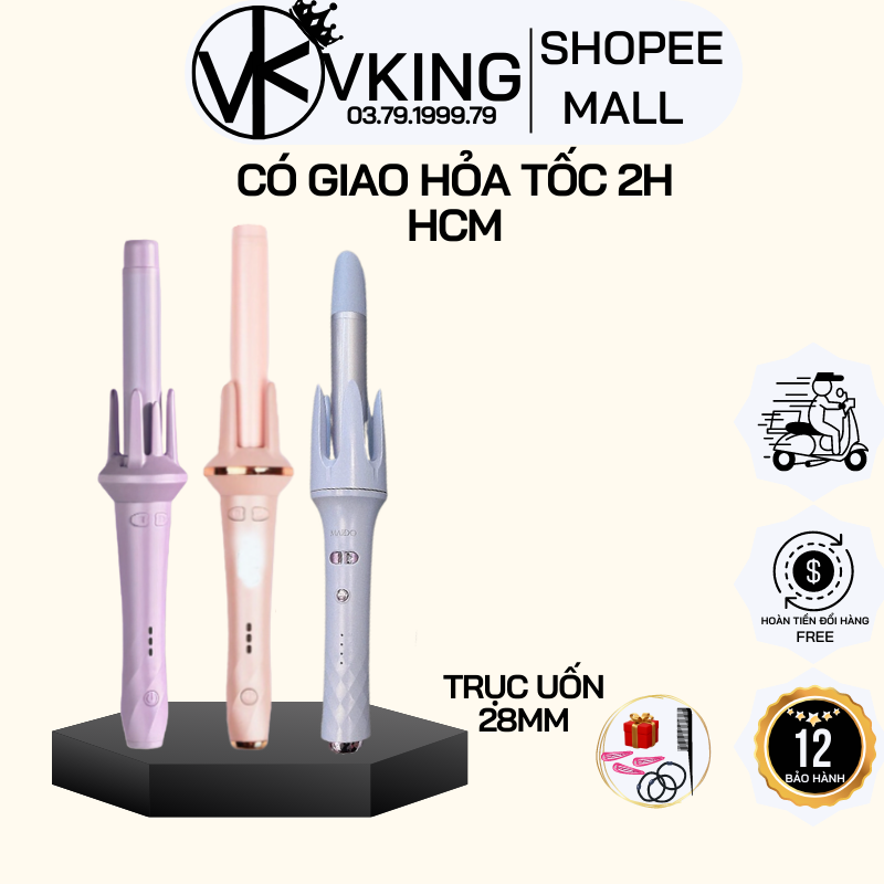 Máy uốn tóc xoăn tự động HOHO xoay 360 độ trục uốn 28mm, chất liệu gốm sứ cao cấp làm đẹp chuẩn salon chính hãng