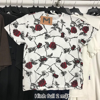 Áo Thun Mỹ 2hand Sọ Hoa Hồng Siêu Phẩm Hình Fullprint 2 Mặt Size M Độ Mới Cao