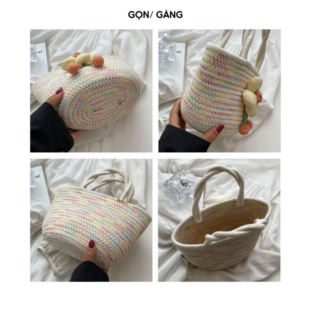 Túi cói vintage  mini cầm tay đi biển đi chơi du lịch phong cách hàn quốc