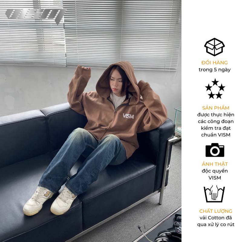 SIMPLISTIC FULL ZIP HOODIE BROWN - áo khoác kéo khoác nỉ bông VISM CLO