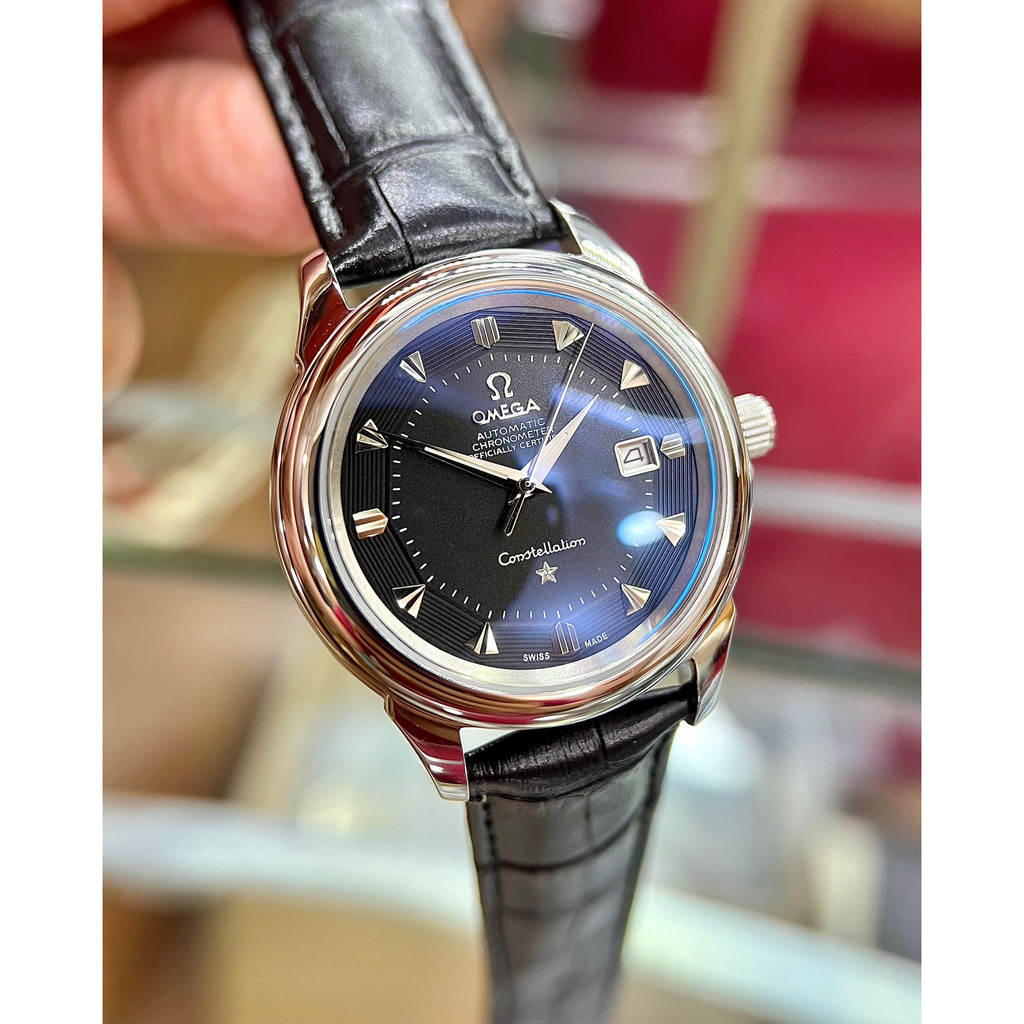 Đồng hồ Nam OMG dây da cơ 3kim size 38-39mm vỏ trắng mặt đen