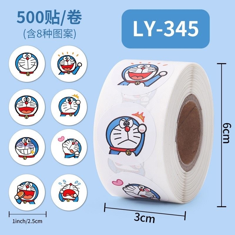 Cuộn 500 sticker tem dán trang trí, tem dán gói hàng Doremon Doraemon