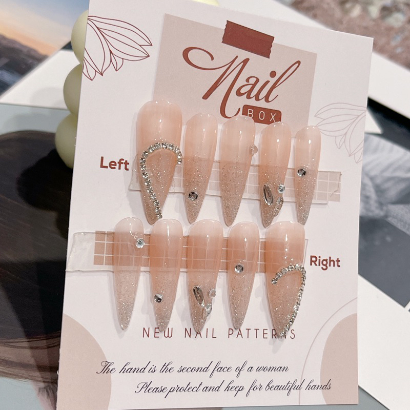 Nailbox thiết kế cô dâu sang chảnh ,móng giả úp thạch nhũ flash đính đá giả ghép được trái tim-rabbitt.nail