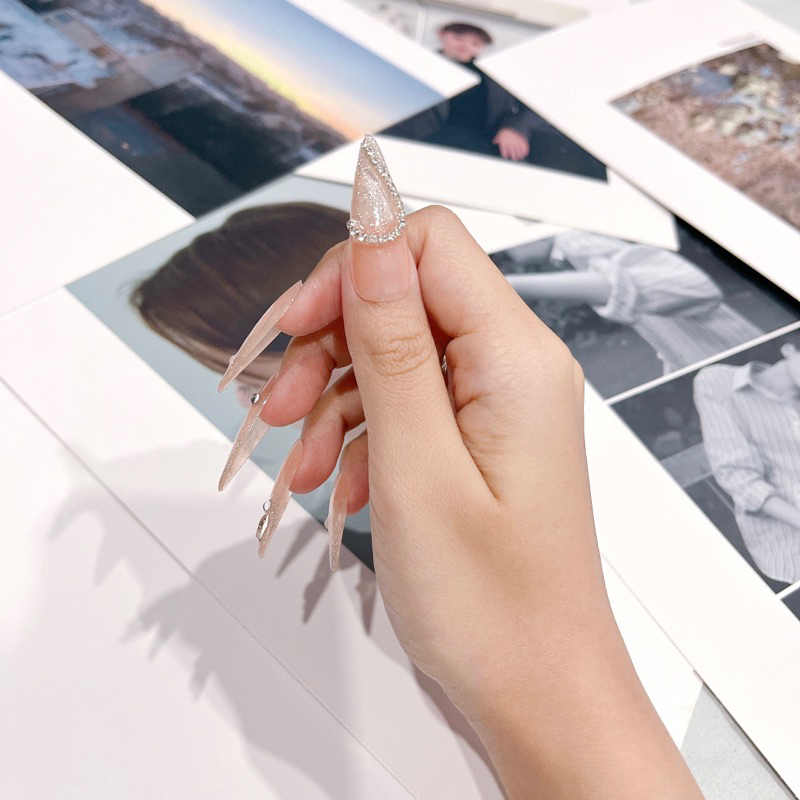 Nailbox thiết kế cô dâu sang chảnh ,móng giả úp thạch nhũ flash đính đá giả ghép được trái tim-rabbitt.nail