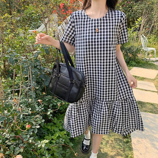 Đầm caro dáng suông basic đuôi cá