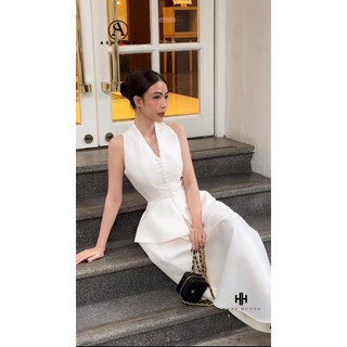 SET TAFTA YẾM CHÂN VÁY DÀI XẺ TÀ A.S.H.Y.L.E.Y (còn Trắng kem / size M)