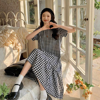 Đầm caro dáng suông basic đuôi cá