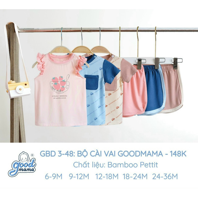[Goodmama] Bộ quần áo ba lỗ chất petit mềm mát cho bé trai bé gái GoodMama 6-15kg