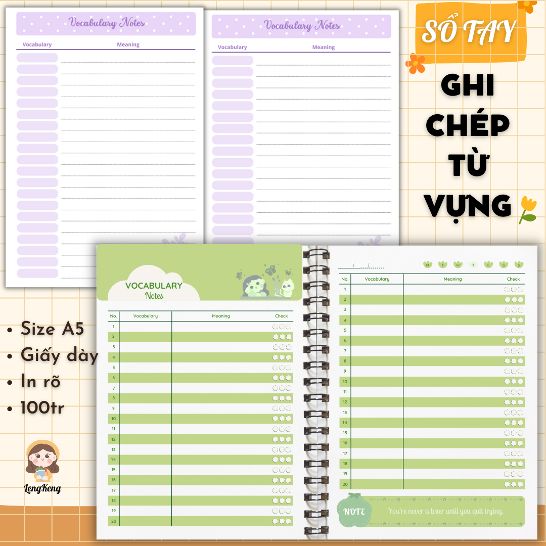 🌈 SỔ TAY TỪ VỰNG - Gồm 72 trang màu - Sổ tay Ghi chép từ vựng Vocabulary Notebook - In màu, giấy dày, bìa kraft nâu